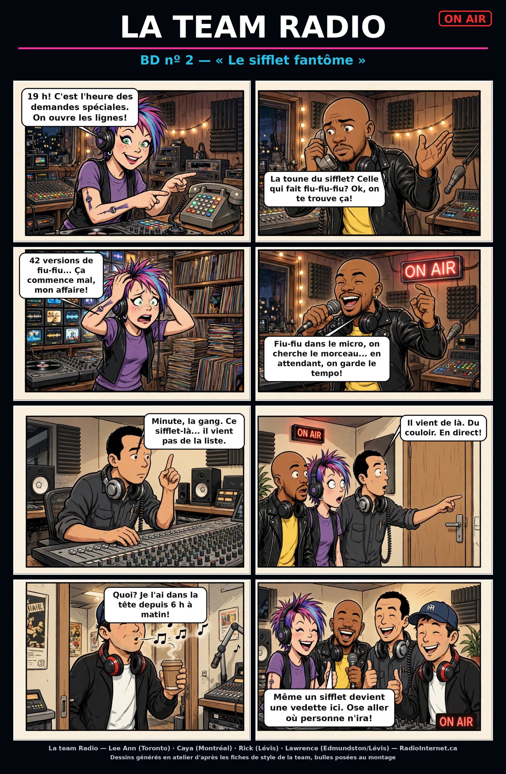 Bande dessinée La team Radio, épisode 2, Le sifflet fantôme, 8 cases
