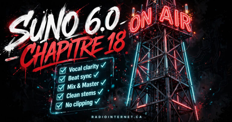 Suno 6.0 — Chapitre 18 : Workflow RadioInternet.ca et contrôle qualité